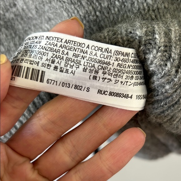 ZARA / Grey Mock Neck Raglan Ribbed Sleeve Sweater - S - Picture 9 of 10